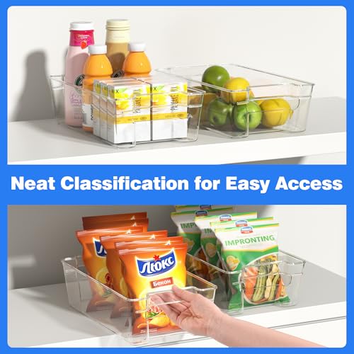 6 Pack Clear Refrigerator Storage Bins, Stackable Plastic Fridge Organizer Kitchen Pantry Storage Bins with Handles for Snacks, Freezer, Kitchen Cupboard, and Cabinet Organization - Image 5