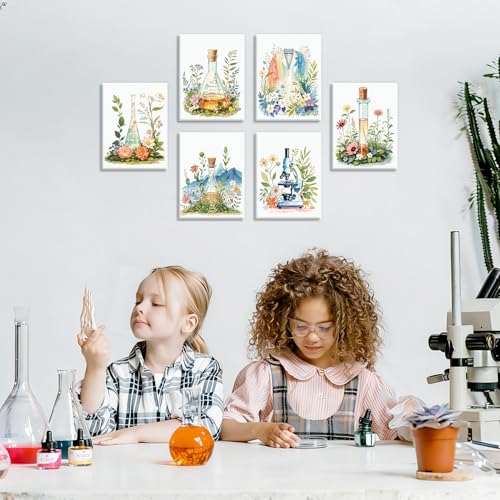 Image of CHDITB Botanical Science Canvas Wall Art, Watercolor Floral Laboratory Prints, Chemistry Wall Decor, Boho Wildflower Lab Poster, Nature Aesthetic Artwork For Classroom School Office Decor 12 inchX16 inchX6