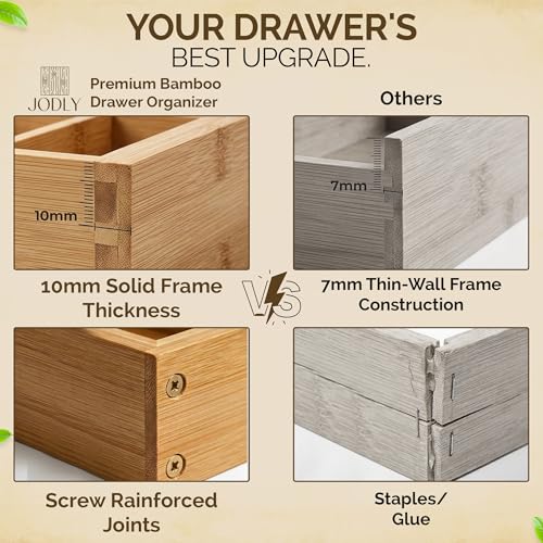 JODLY Bamboo Kitchen Utensil Drawer Organizer for Silverware | 100% Natural Expandable 14-20 Inch Kitchen Drawer Organizers for Utensils | Non-Slip Base | Screwed Joints for Long-Lasting Durability - Image 4