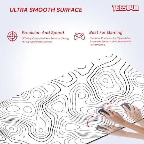 Image of XXL White Topographical Extended Mousepad (17.5x35.5) inches for Laptop Desktop PC and Gaming Desk Mat Rubber Base Desk Pad