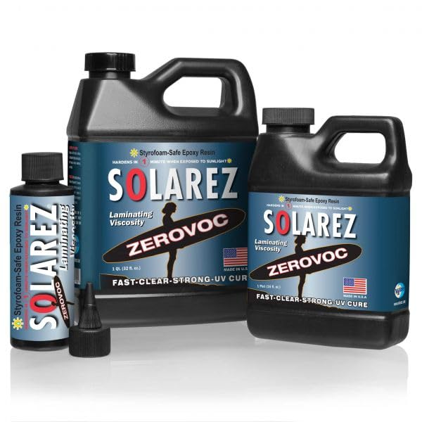 Solarez UV Cure ZEROVOC Low Viscosity Epoxy Resin (Pint) Tough, Yet Flexible, Non-Yellowing, Cures in 3 Mins! ~ Epoxy, Poly and Styrofoam Safe! Fast Fiberglass Wetting! Eco Friendly! Made in The USA!