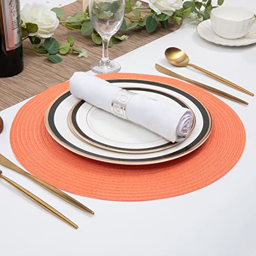 Image of SHACOS Round Braided Placemats Set of 6 Washable Cotton Polyester Round Placemats for Kitchen Table 15 inch Round Table Mats (Coral, 6)