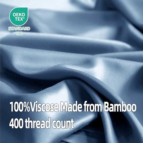 Image of EVERLY Twin Sheets Set, Sky Blue, 3 Piece | 400 Thread Count, Organic Viscose Derived from Bamboo, Cooling Sheets, Deep Pockets