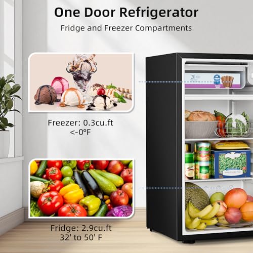 Image of Antarctic Star 3.2 Cu.Ft.Compact Refrigerator with Freezer, Mini Fridge Single Door with Adjustable Thermostat,Removable Glass Shelves for Apartment,Dorm,Office,Kitchen,BLACK