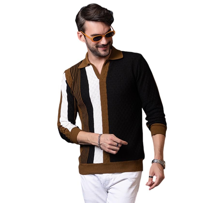 style dusk Men’s Striped Collared Neck Winter Wear Sweater | Men’s Woolen Sweater | Stylish Mens Sweater | Men Collar Sweater-picture-27