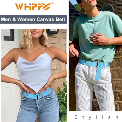 Image of WHIPPY Mens Canvas Belt with Metal Double D-ring 1 1 /2 inch Wide Plus Size Unisex Web Cloth Casual Belt for Jeans Pants