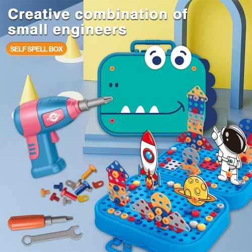 Image of Cable World Space Theme Creative Drill Set - 2-in-1 3D Building Blocks & 2D Puzzle - STEM Educational Construction Toy with Screwdriver & Portable Case for Kids 3+ Ideal for Gifting