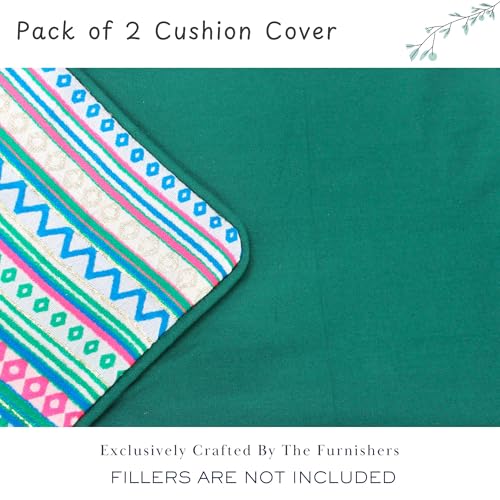 Image of Pack of 2 Reversible 20x20 Inch Boho Green Cotton Woven Fashion Throw Pillow Covers Cases for Couch Sofa Home Decoration | 50 x 50 cm