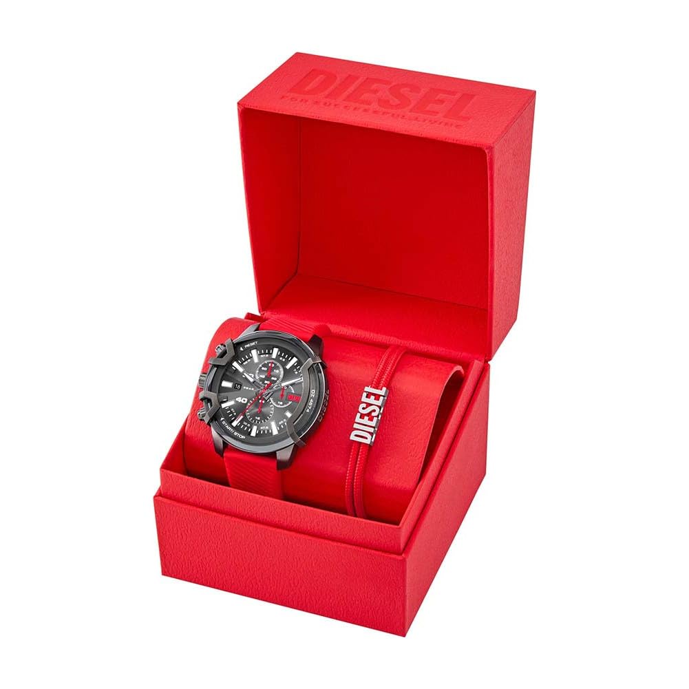 Diesel Griffed Uhr für Männer, Quarz-Chronographenwerk mit Silikonarmband