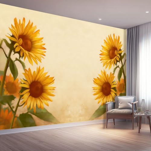 Papier peint mural 350x256 cm rétro jaune intissé pour salon