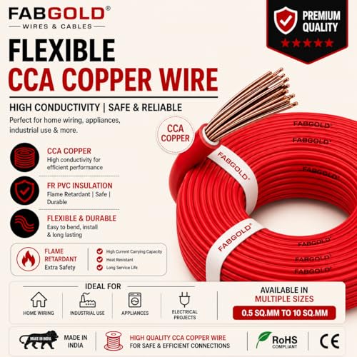 Image of 1.0 sqmm Single Core Copper Electrical Wire, 90 Meter (Red) | Heat Resistant & Flame Retardant (FR) | Lead-Free LSH House Wire for Home & Industrial Use