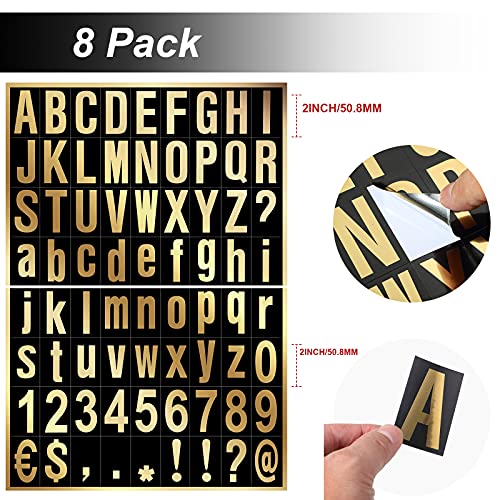 Image of Zonon 8 Sheets Mailbox Numbers Letters Stickers,2 Inch,Gold in Black | Self-adhesive Vinyl for Door Window Car Truck Address, Reflective Mailbox Numbers Letters Kit, Home Business Sign