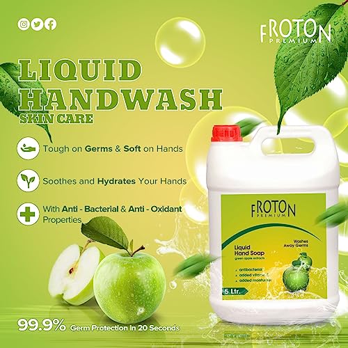 Image of Organic pH-Balance Moisturizing Green apple Liquid Hand Wash with Refreshing Fragrance, Complete Protection for Soft & Gentle Hands Green Apple 5 ltr & 250ml Free