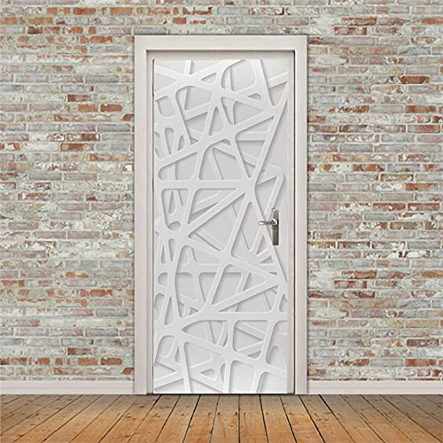 A.Monamour Pegatinas Decorativas de Puerta Autoadhesivo 3D Fondo Abstracto con Patrón De Red Blanca Vinilo para Puertas Mural PVC Pegatinas de Pared Foto Poster 95 x 215 cm Cover
