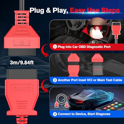 Autel OBD 2 Extension Cable, Ultra-Long 10ft 3M, 16 Pin OBD II OBD2 Car Male to Female Extension Cord, OBD2 Diagnostic Extender Adapter, for All OBDII Vehicles - Image 6