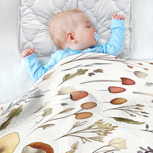Image of Wild Weeds Mushrooms Baby Swaddle Blanket for Boys and Girls, Muslin Baby Receiving Swaddle Blanket, Soft Cotton Nursery Swaddling Blankets for Newborn Toddler Infant