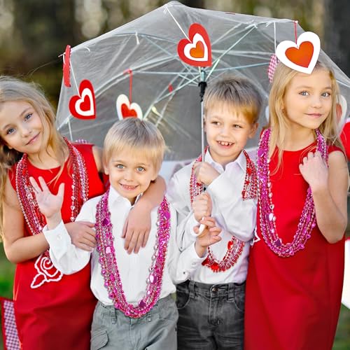 50PCS Valentines Necklace, Heart Valentine's Day Necklace Decor, 12 Kinds Red Pink Heart Pendant Be