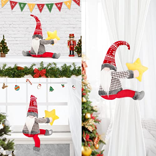FIREOR Gnome Christmas Tree Topper Decorations Gift, Handmade Large Plush Dwarf Ornaments with Star Red Plaid Hat Xmas Home Holiday Party Decor Scandinavian Swedish, Curtain Tie Wine Bottle Decoration by FIREOR - Image 5
