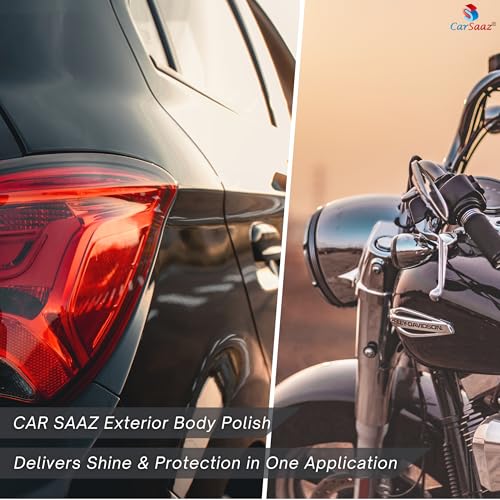 Image of CAR SAAZ Exterior Bike and Car Body Polish 380 ml with Microfiber Cloth | Premium Polish for Car & Bike Exterior Body | Cleans, Shines, Protects & Smoothens The Surface of Vehicles
