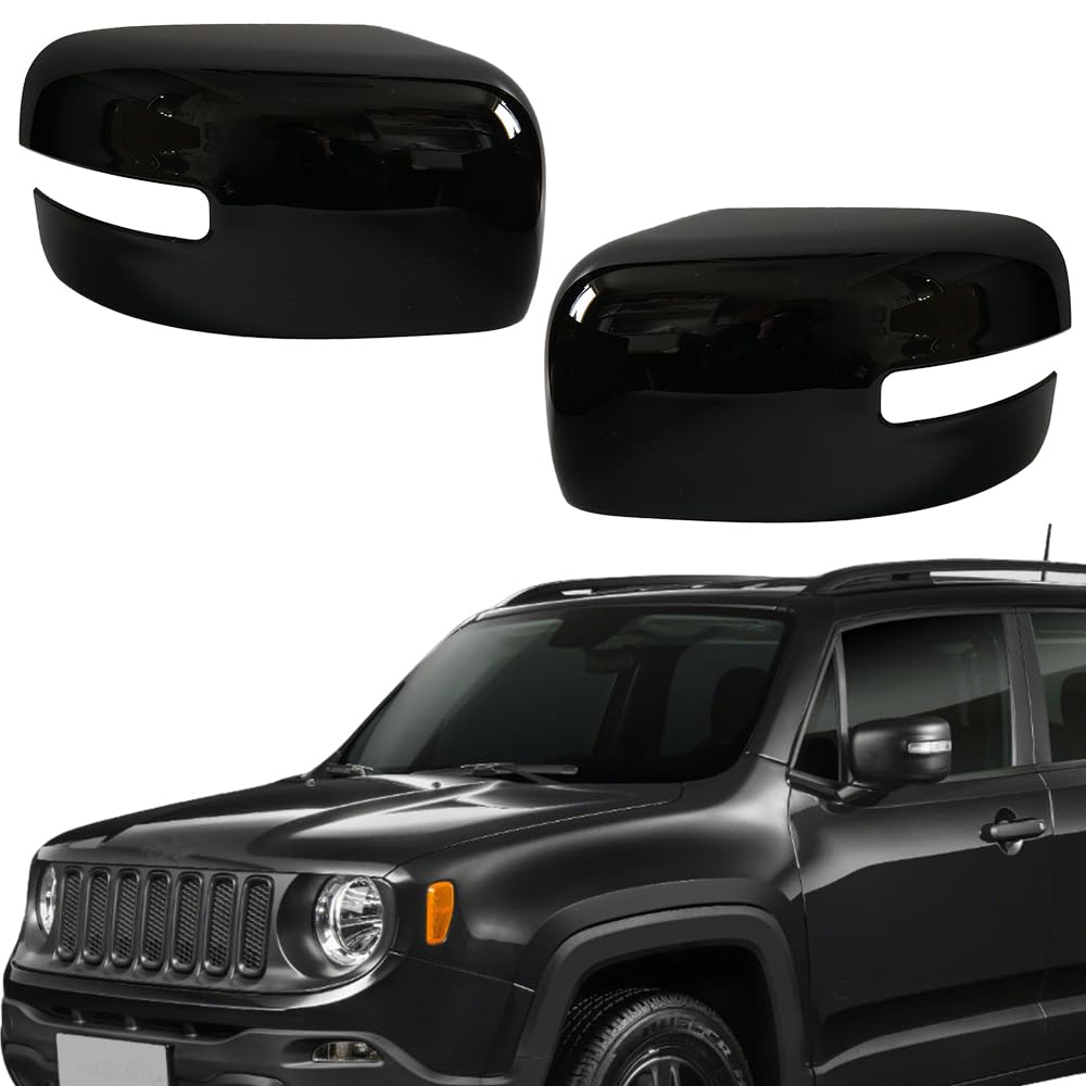 Tappi per Specchietti Nera, Copri Specchietto Retrovisore Auto Coppia Calotte Specchio Destra + Sinistra Compatibile con Jeep Renegade 2014-2025