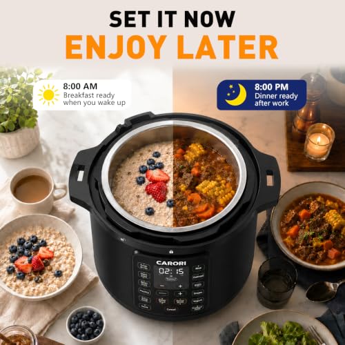 Image of CARORI 8Qt 12-in-1 Electric Pressure Cooker, 1200W, Quick Meals, Time-Saving, Healthy, Easy Cooking Appliance, Slow,Rice,Steamer, Saute, Yogurt Maker, Warmer & Sterilizer,Safer Venting Design, Black