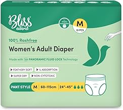 BLISSNATURAL Adult Diapers Pants For Women (Pack of 10) | M Size (24"- 45" Inch) | Pull-Up Pants for Urinary Incontinence | Offers 360-Degree Protection | Day & Night Use Adult Diapers