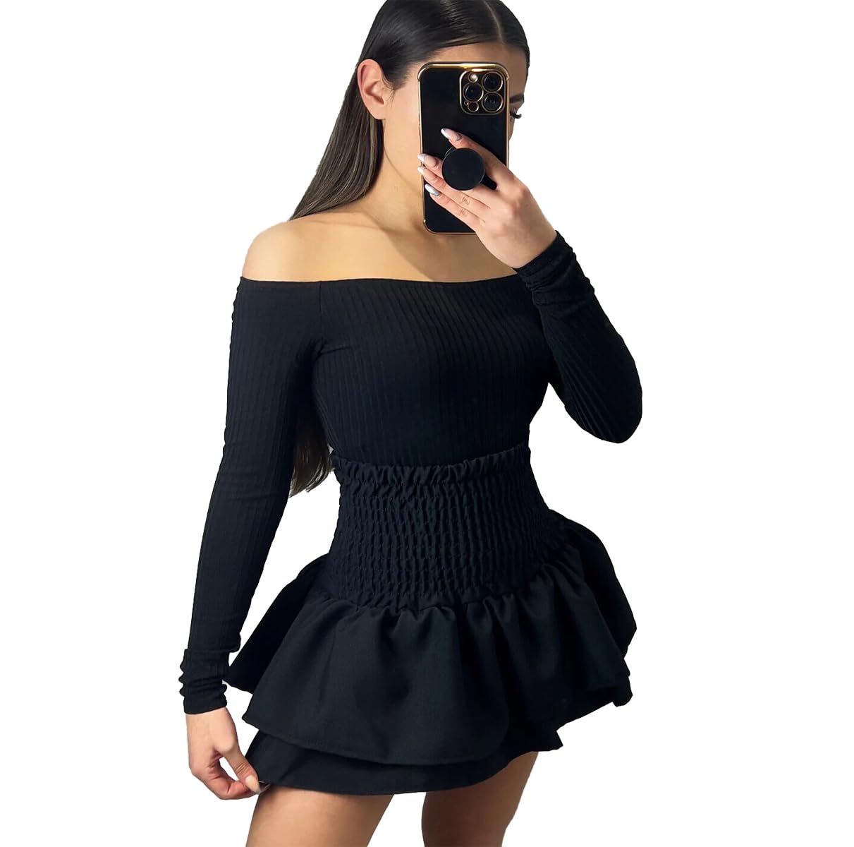 eyesLadies Frill Mini RARA Skirt Women Tartan Check Pleat Gathering Mini Party Skirts Womens High Waisted Plain & Printed Shorts UK 6-14