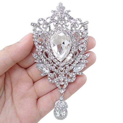Image of EVER FAITH Women's Rhinestone Crystal Art Deco Floral Vine Tear Drop Banquet Brooch Pendant