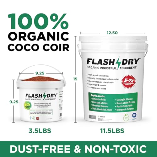 Image of FlashDry Super Spill Absorbent, 5 Gallon Bucket, 100% Organic Coco Coir, Landfill Safe, OSHA Approved, Ideal for Absorbing Oil, Paint, Grease in Garages, Kitchens, Janitor Kits