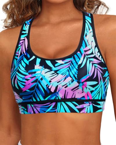 Image of Holipick Women's Sports Bra Bikini Tops Racerback Swim Top Scoop Neck Bathing Suits Top Modest Padded Crop Tops Swimsuit Only