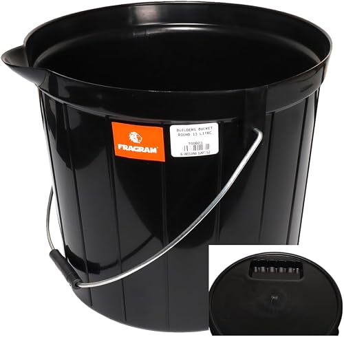 Builders Bucket Round 13L TOOB03, Heavy Duty with Steel Handle, Multi-Purpose Construction & DIY with Pouring Lip