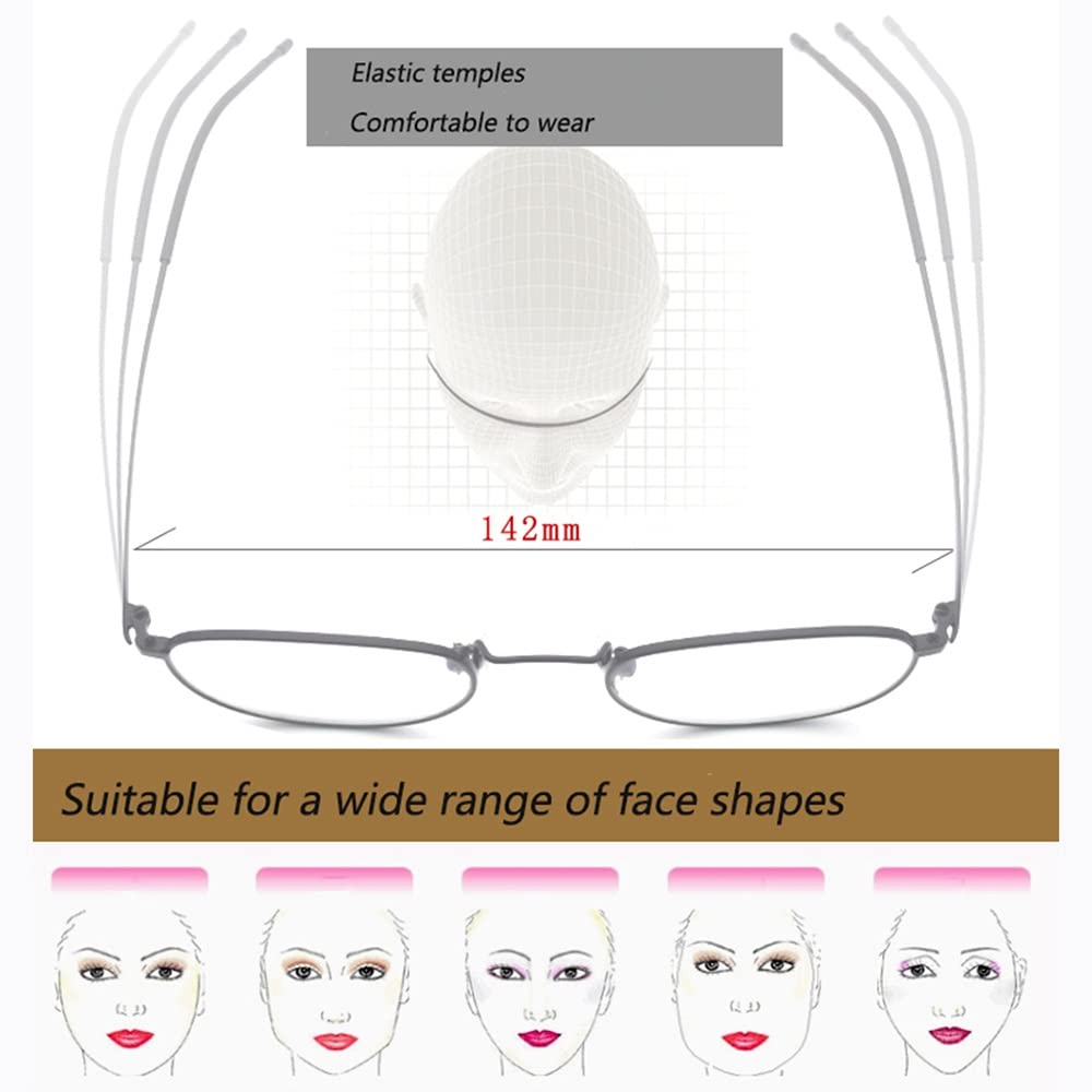 FREAZE +1.0 +1.5 +2.0 Groß Rahmen Sonnenbrille Metallrahmen Lesebrillen Multifokale Lesebrille Leicht Computer Brille Sehhilfe Für Damen Herren (Color : C, Size : 1.5)
