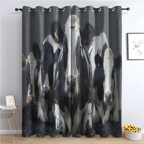 Generic Cow Curtains, Bull Animal Blackout Curtains for Bedroom, Thermal Insulated Room Darkening Grommet Drapes for Living Room, Window Treatments, 63 Inch Curtains 2 Panel Set - L&Y252