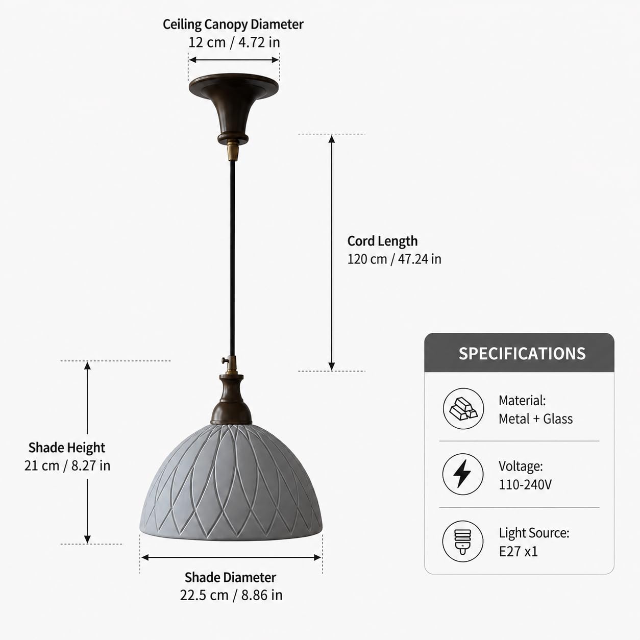 Lámpara colgante de bronce vintage con pantalla de cristal texturizado