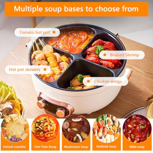 Electric Hot Pot with Divider, Four Grid Multifunctional Stew Pot, 4-Flavor Chinese Shabu Shabu Pot, for Family Gatherings Parties,White - Image 5