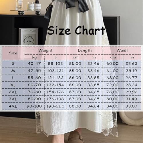 Women's Lace Patchwork Skirt Elastic Waist Loose Fashion Cute Casual Flowing Hem Light A-Line Long Skirts4