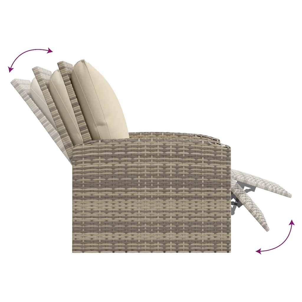 vidaXL Poltrona Reclinabile Giardino Cuscini Marrone Chiaro Polyrattan