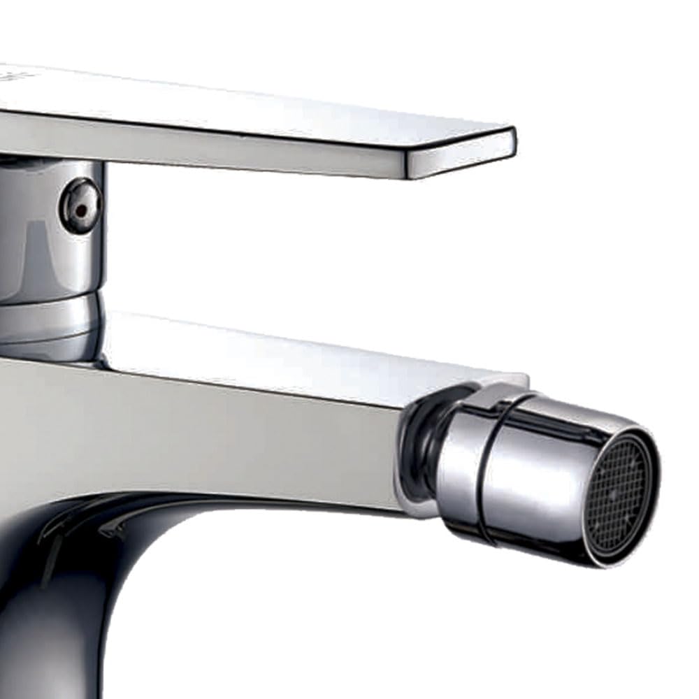 Kibath Bateria mieszakowa L466551 Bidet, elegancka, okrągła, z mosiądzu i błyszczącego chromowanego wykończenia, wraz z okuciami, wężami i kartuszem.