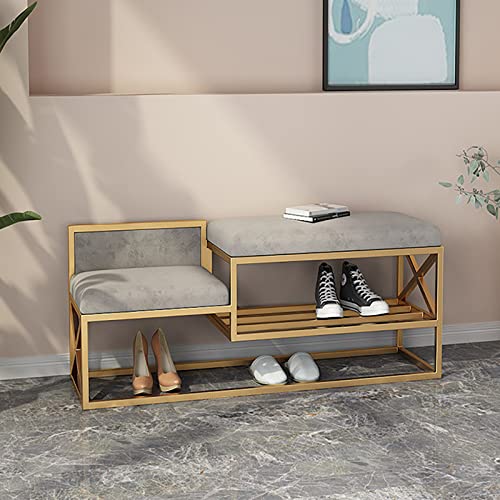 Banc de rangement à chaussures en métal noir avec siège confortable pour entrée - 80cm