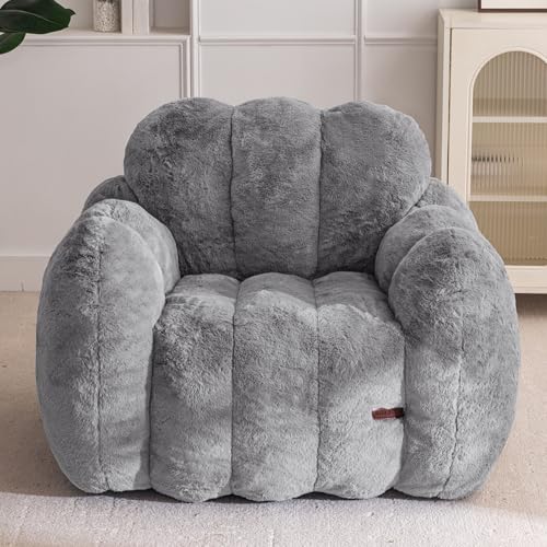 Image of MAXYOYO Bean Bag Chair, Cloud Shaped Bean Bag Sofa for Adults, Soft Stuffed Lazy Floor Sofa with Supportive Filling, Comfy Single Couch for Living Room, Bedroom, Apartment, Dark Grey