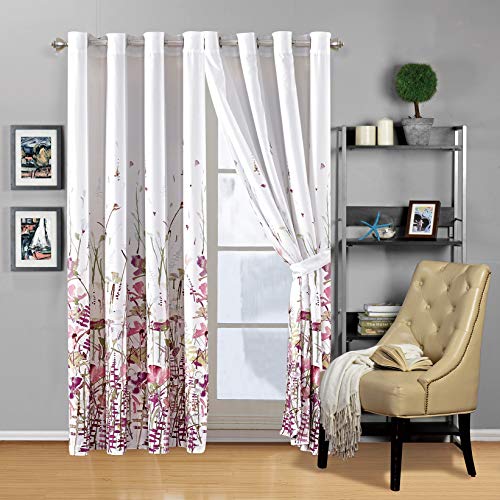 Modern 2 - Piece Printed Grommet Curtain Set Drapes/Window Panels 108 inch Wide X 84 inch Long (Pink, Purple, Sage Green, Floral)