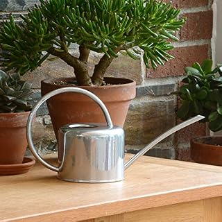 CKB LTD® Small 1.1L Indoor Watering Can - Polished Galvanised Powder Coated Steel - For Houseplants Contemporary Metal Design With Narrow Spout And High Handle (Silver)