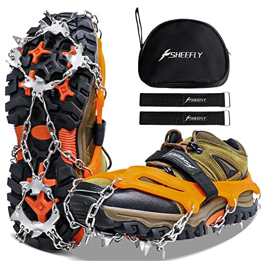 SHEEFLY Crampons Ice Cleats Traction,19 Spikes Snow Grips Ice Grippers Traction Anti-Slip Stainless Steel Spikes for Shoes and Boot，Microspikes for Running,Hiking，Climbing,Fishing,Running