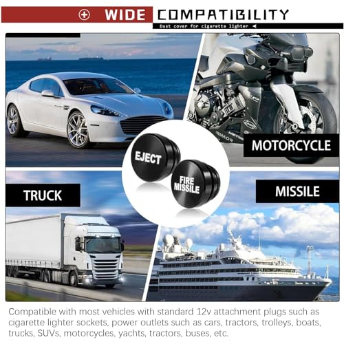 fasebeek 2 PCS Car Cigarette Lighter Plug Cover, Dustproof Covers Replacements, Aluminum Vehicles Parts, Waterproof Interior Decoration, Universal for Most Cars, Trucks, Motorcycles (Black)
