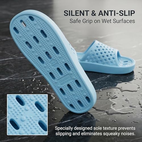 Image of clootess Shower Shoes Slide for Men and Women Holes Bath Slipper Bathroom Sandal Pool Gym College Dorm Non-Slip