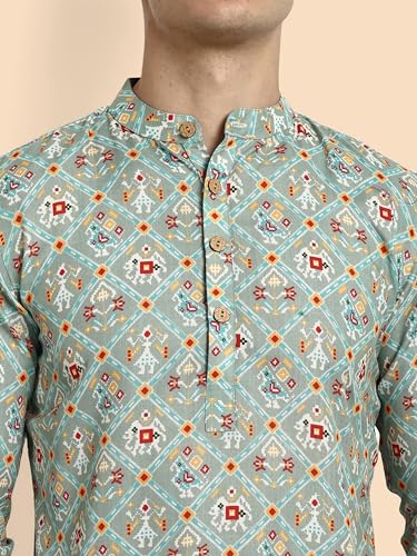 Image of Vardha Men's Cotton Printed Short Kurta with Comfortable Fit and Simple Style and Regular Look | Kurta for Men
