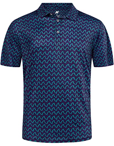 Image of MANLUODANNI Mens Polo Shirts for Men Adult Short Sleeve Patterned Breathable Casual Tennis Golf T-Shirt Navy S