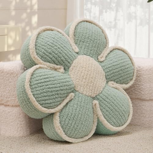 Nmkopzy Sage Green Decorative Throw Pillows Flower Daisy Shaped Pillow 16' Soft Floor Cushion for Couch Bed Chair Girls Room Bedroom Decor Aesthetic (1, Sage Green, 16 Inch)