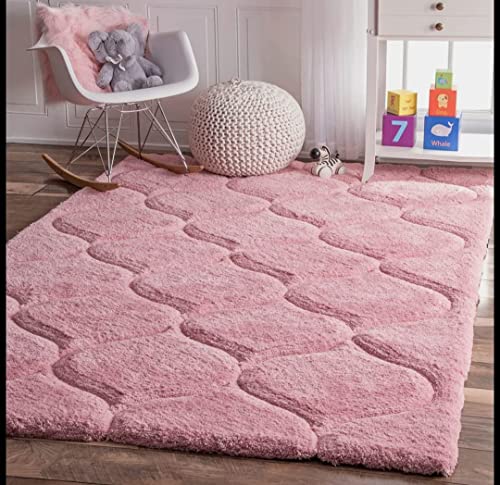 Image of Super Ultra Modern Soft Shaggy Handcrafted Anti-Skid Silk Touch Carpet, Size 7x7 Feet Square, Color Pink