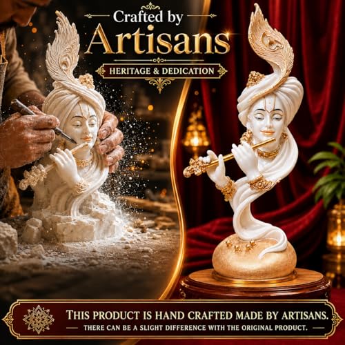 Image of ARMONIA Lord Krishna Idol Marble Dust Statue Murti for Home Decor, Pooja Room & Mandir | Krishna Sculpture Showpiece for Living Room| Housewarming Gift | 22.83 Inch | (Includes Microfiber Cloth)